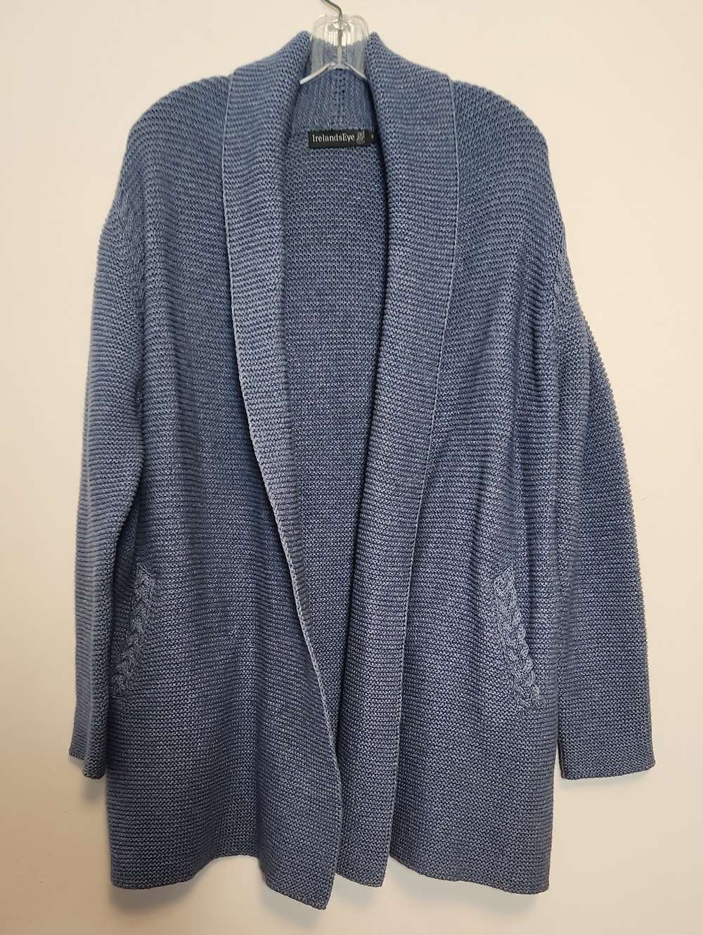 Irelands Eye Blue Open-Front Shawl Collar Knit Cardigan Sweater Size S Oversized